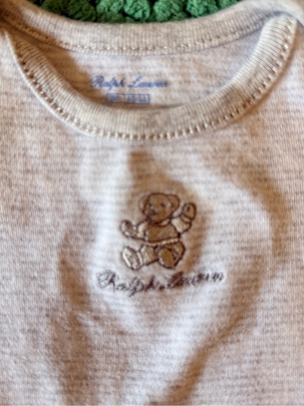 Ralph Lauren Neutral Teddy Embroidered Baby Onesie